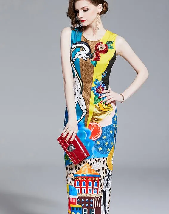 Vestido de jirafa de Flora con estampado azul amarillo Hecho a mano con lentejuelas con estampado Vestido de jirafa de Flora con estampado azul amarillo Hecho a mano con lentejuelas con estampado