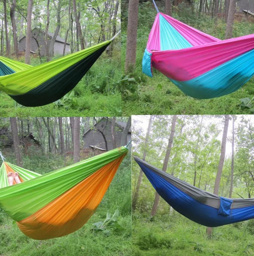Double Lightweight Nylon Hammock Adult Camping Outdoor Travel Survival Garden Swing Hunting Sleeping Bed Portable Hammock KKA7904