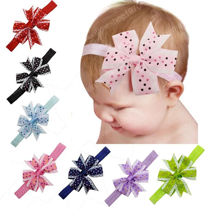 Hot Sale Baby Bows Dot Print headbands Grosgrain Ribbon Children Kids Bowknot Hairband Girls Hair Accessories