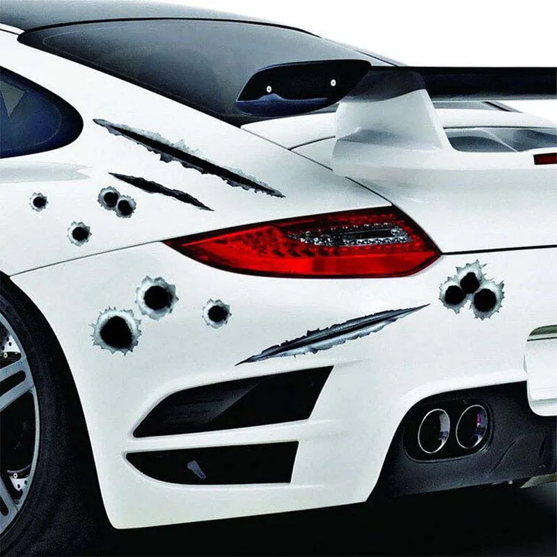 Bullet Hole Funny Cool Car Stickers 3D Decals Waterproof Scratch Sticker for Auto Motorcycle Exterior Accessories 2024