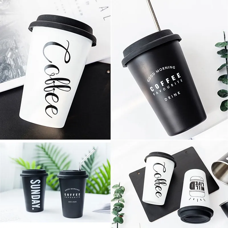 Stainless Steel Coffee Cup Reusable Letters Print Coffee Juice Water Cup Travel Water Mug Home Office Coffee Mug