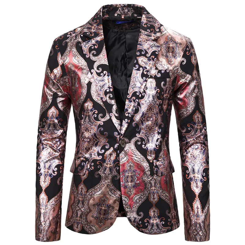 Blazer blanco azul con estampado de Cachemira para hombre, novedad de otoño 2019, chaqueta ajustada con un botón para hombre, chaqueta para fiesta, boda, novio, graduación, Homme257P