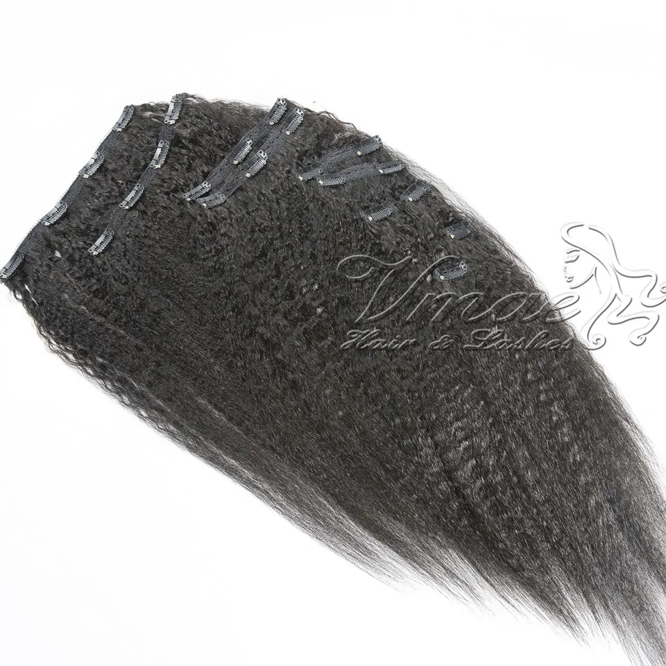 Extensions de cheveux humains brésiliens vierges crépus lisses de couleur naturelle VMAE avec clips pour femme noire 100g 120g 140g faible MOQ