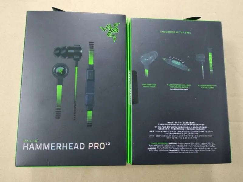 Razer Hammerhead Pro V2 Fones de ouvido de telefone celular no fone de ouvido com microfone inar fones de ouvido de jogos de ruído Isolamento estéreo Baixo 3.5mm withpackage