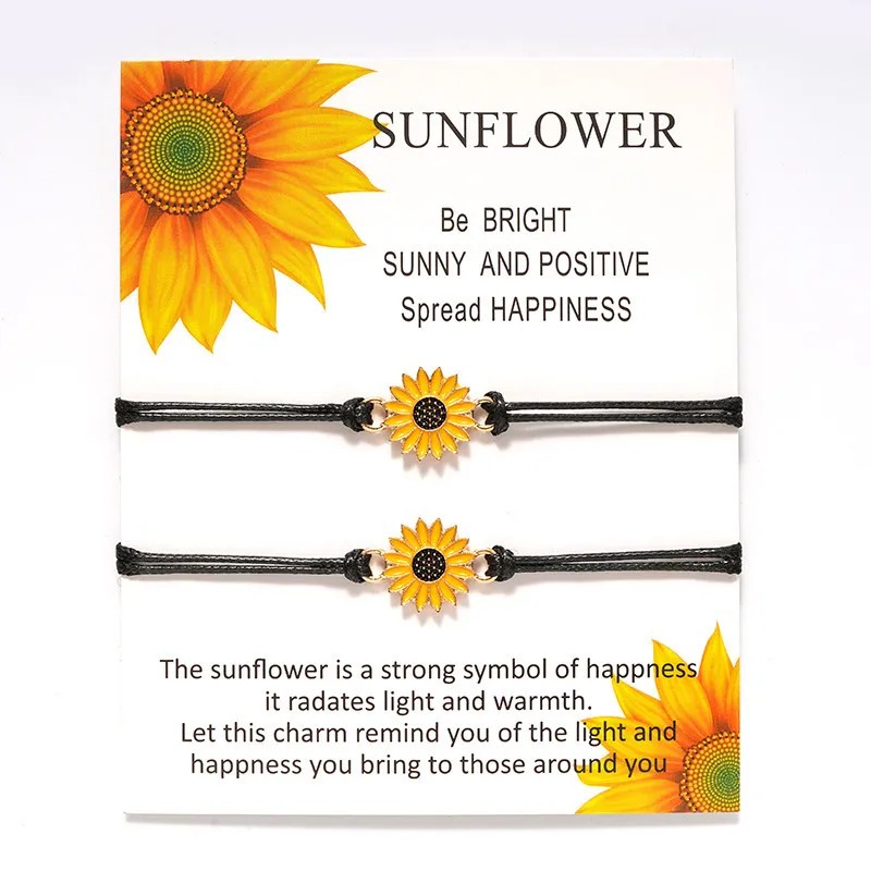 Vintage Jewelry Adjustable Sunflower Bracelets Wish Rope Bracelet Sister Love Friendship Bracelets Women Gifts