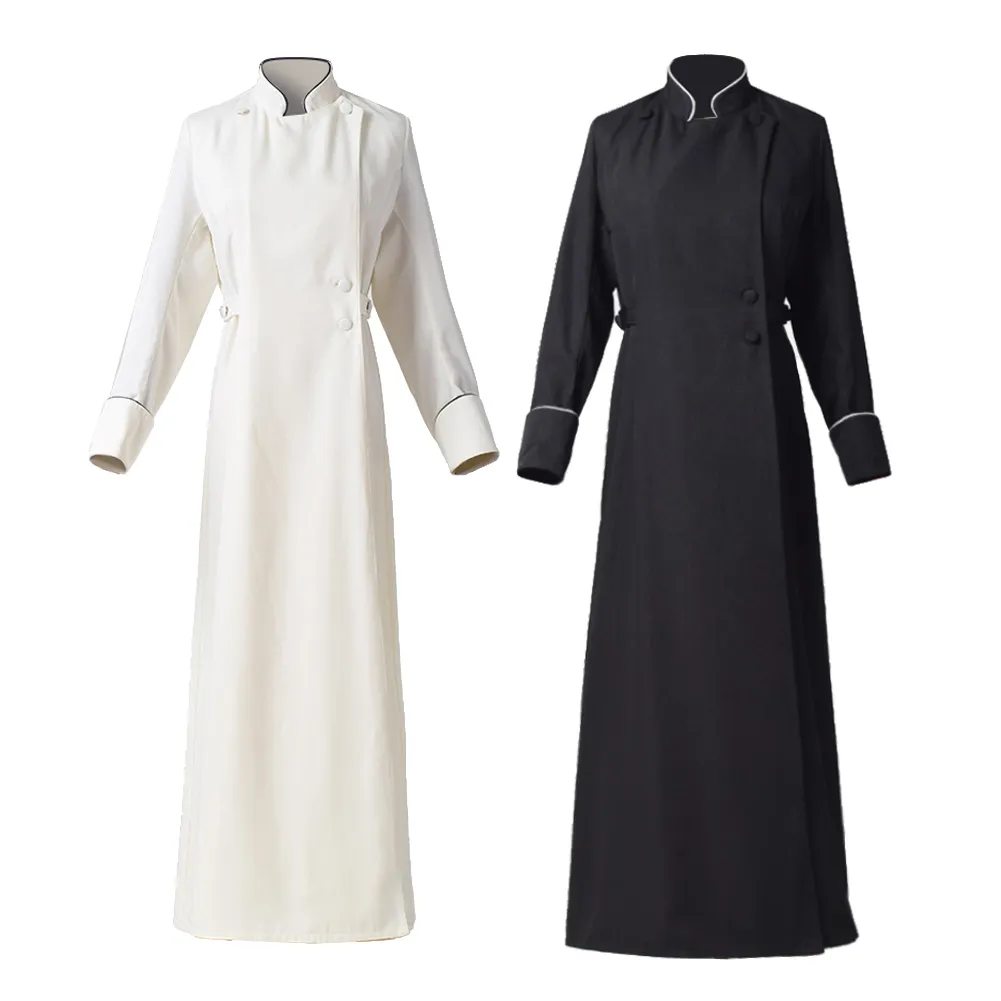 Traje Sacerdote Feminino Igreja Pastor Batina Tema Traje Branco Preto Coro Ministra Robe Clérigo Púlpito Vestido Litúrgico Fast Shipm3040