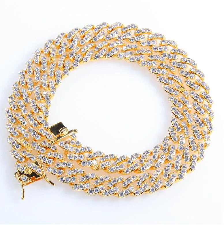 8mm Iced Out Cuban Necklace Chain Hip hop Jewelry Choker Gold Silver Color CZ Clasp for Men's Rapper Necklaces