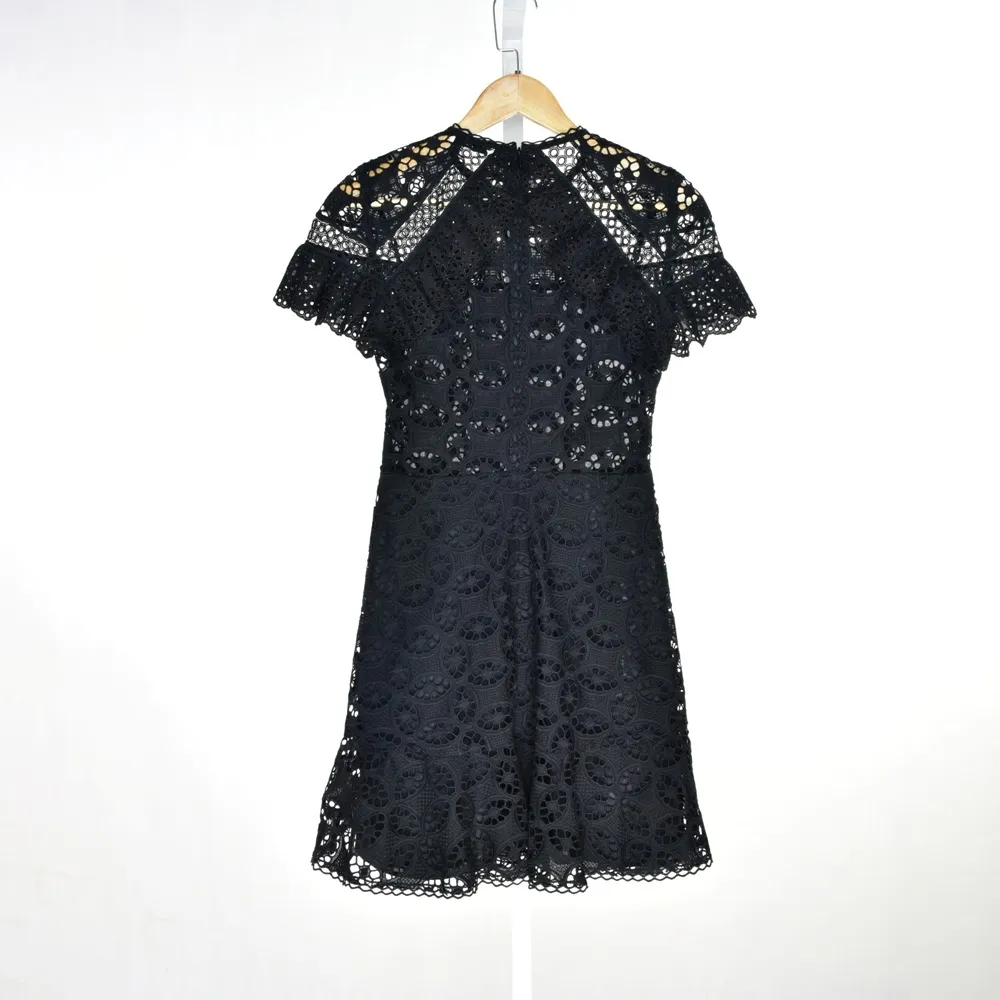 2019 Spring Summer Floral Print Short Sleeves Round Collar Lace Mini Dresses Women Dress Fashion A0821