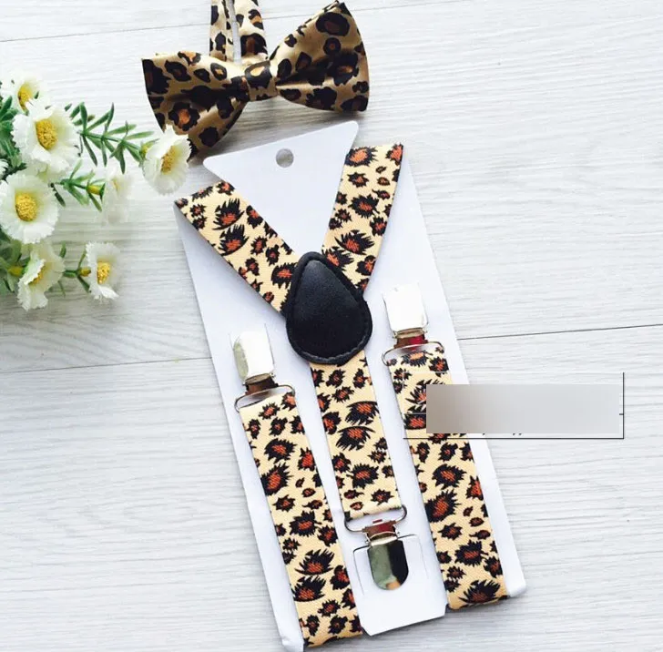 Baby Boys Elasitc Suspender Fashion Dzieci Leopard Suspender + Łuki Krawat 2 sztuk Zestawy Kids Y-Shape Regulowane Gładkie klamry Paski Y2585