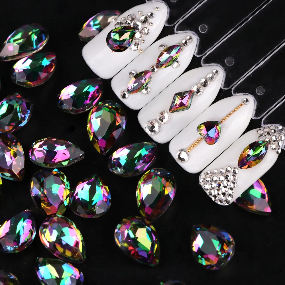 10pcs Nail Rhinestones for Nails Water Drop Oval Flame Crystal Nail Stones Gems Nail Art Accessory Decoration 3D Manicure BE649