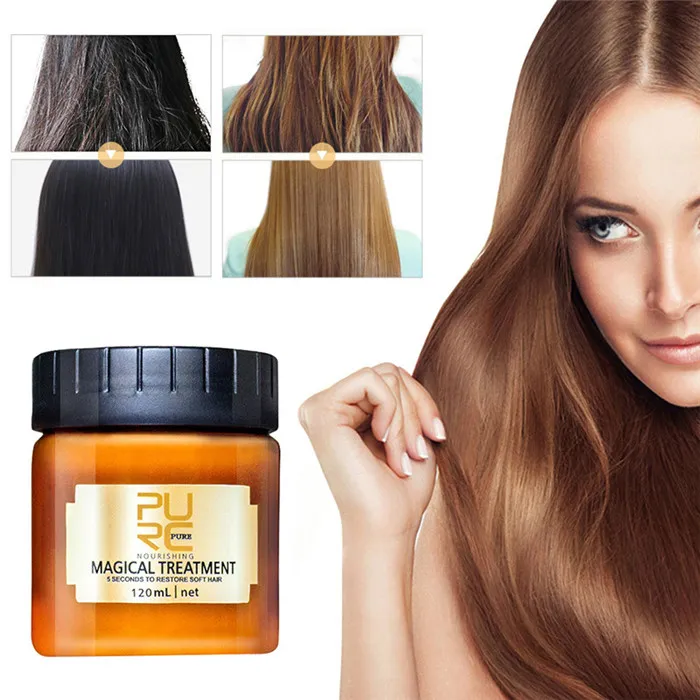 PURC 120 ml magische Keratin-Haarbehandlungsmaske, repariert effektiv beschädigtes trockenes Haar, 5 Sekunden, nährt, stellt weiche Haare wieder her, 3 Stück