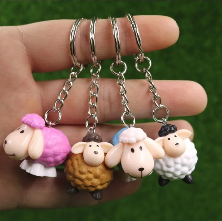 Ovelhas Keychain Saco Chaveiro Chaveiro Chaveiro Animal Pingente Figura Keyring Presente de Aniversário 4 Cores Mix 24 pcs / lote Atacado de alta qualidade