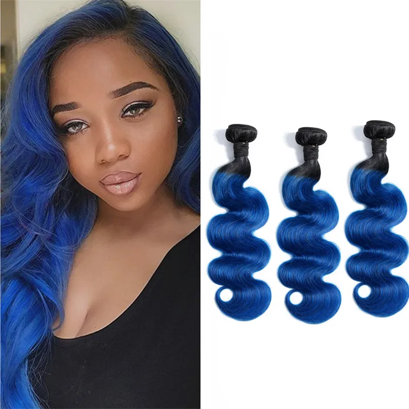 Peruaanse Menselijk Haar 1B Blauwe Kleur Body Wave 3 Stuks/partij 1B/Blauw Haarproducten 12-28 inch twee Tonen Kleur