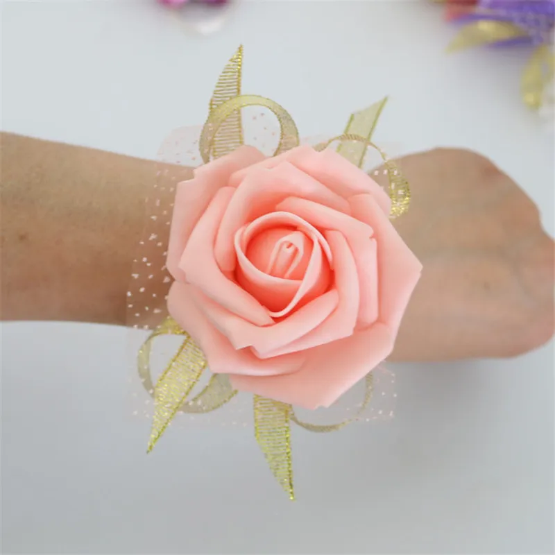 Bride Bridesmaid Wrist Flower Corsage Bridesmaid Sister Hand Flowers Wedding Ball Artificial Silk Flower Bracelet Free Shipping