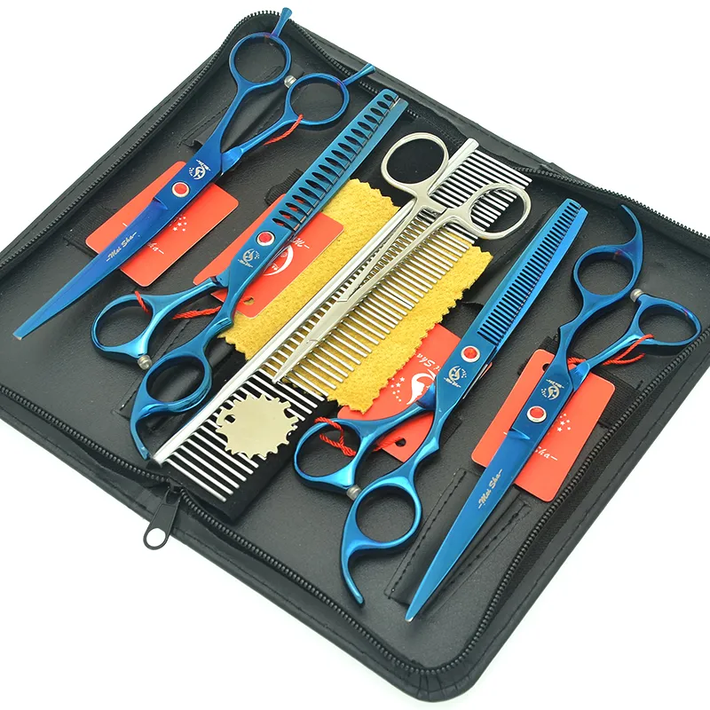 Meisha 7.0 Polegada Do Cão Grooming Tesoura Set Animais Reta Curvo Tesouras De Corte De Cabelo Pet Clipper Forceps Pente Saco Kits HB0227