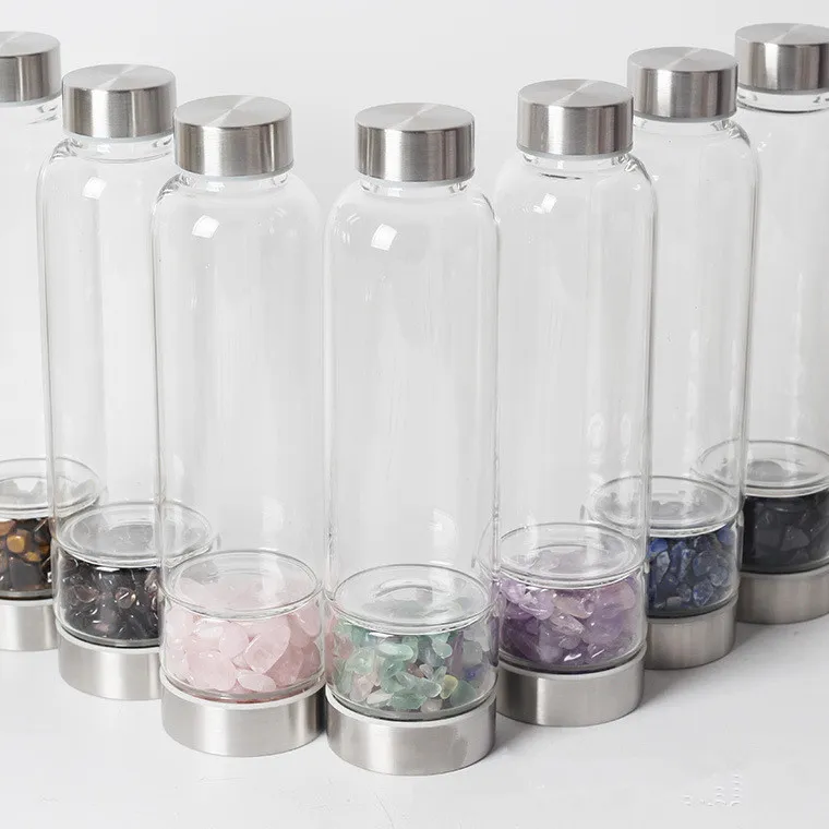 Natural Crystal Quartz Glass Water Bottle Gravel Irregular Stone Cup Outdoor Energy Bottles Spa Cups Layered Tumblers GGA2931