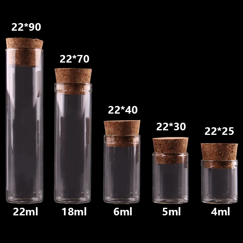 4ml/5ml/6ml/18ml/22ml Small Test Tube with Cork Stopper Bottles Jars Vials DIY 100pieces