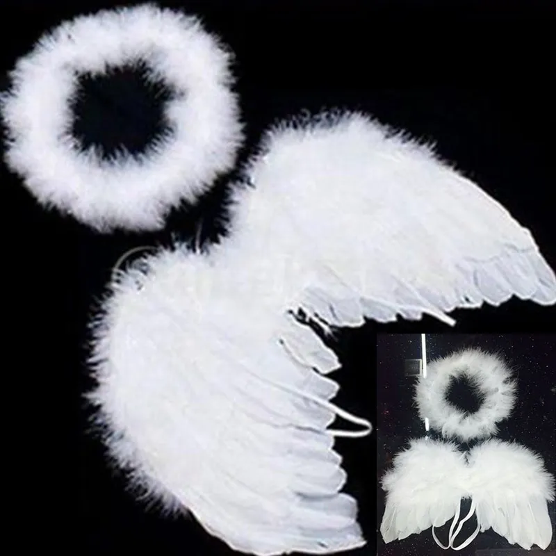 mooie baby kinderen witte veer engelenvleugels met hoofdband hoofddeksels voor verjaardagsfeest decoratie hete verkoop
