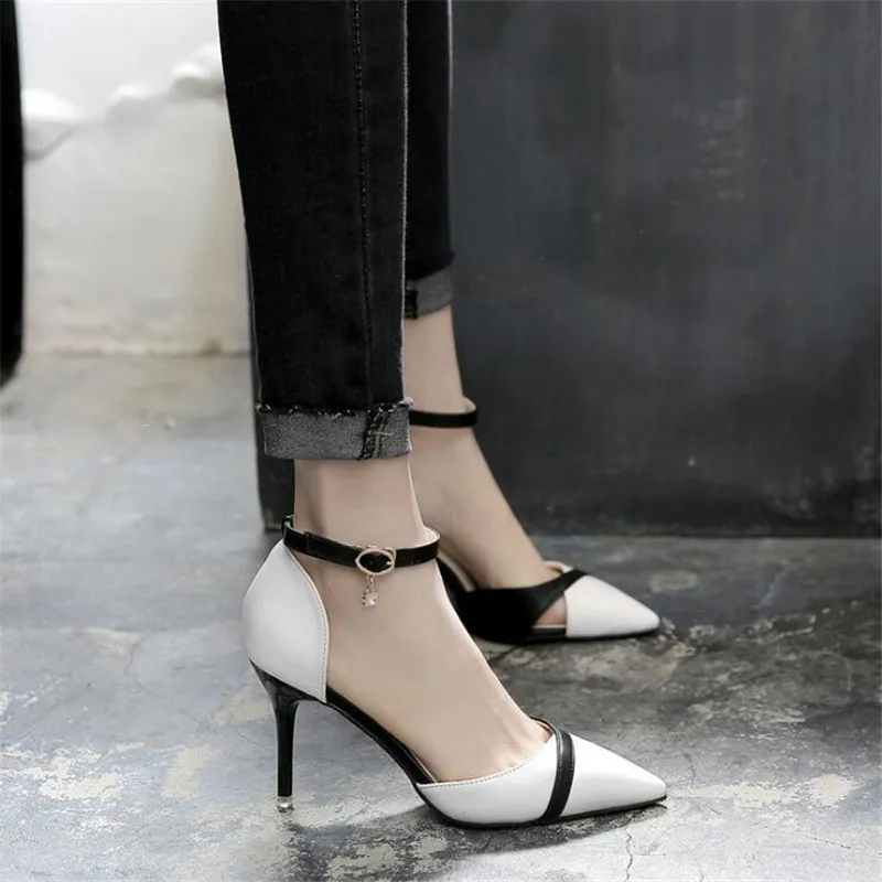 Hot Sale Women Pumps Fashion Spell Color High Heels Single Shoes Female Spring Summer Genuine Leather Wedding Party Shoes Sandals 31-43