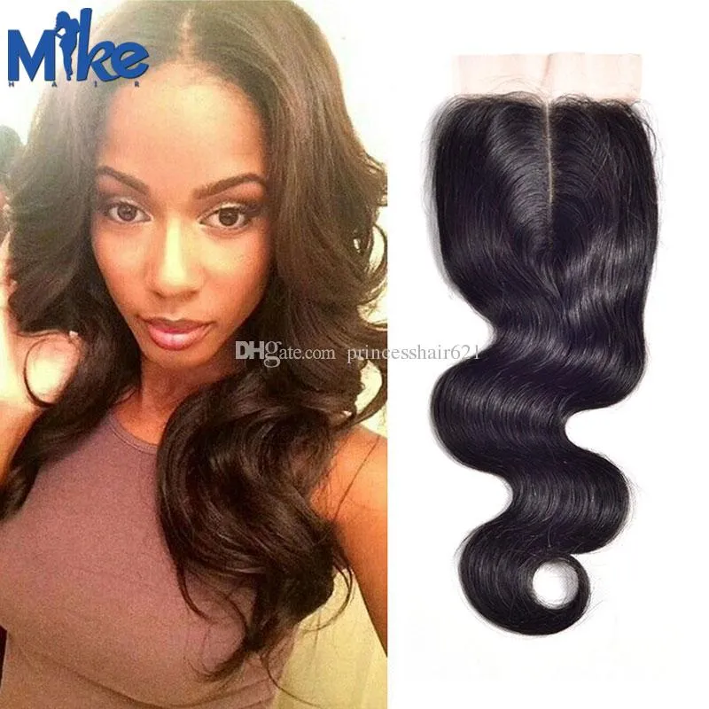 MikeHair Billiga Brazilian Body Wave Lace Closure 100% Human Hair Piece Hand Bundet Malaysisk Peruansk Indisk Vågig 4x4 Top Lace Hårstilar