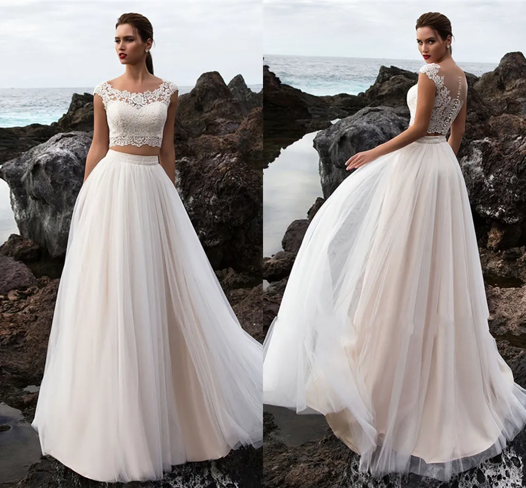 Wedding Dress Boho Beach Dresses: Elegant Champagne Lace Bridal