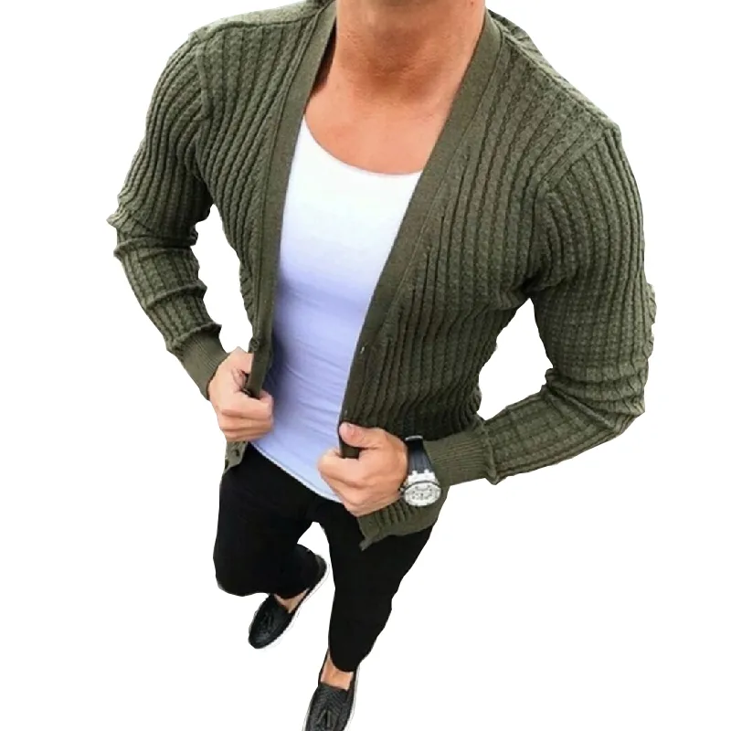 thumbnail image 2 of Men's Wool Long Sleeve Cardigan - V Neck Cable Knit Open Front Sweater 2 of 9
