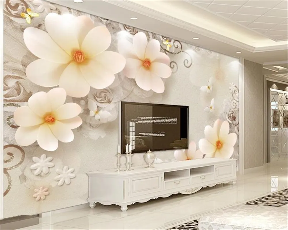 3D Home Wallpaper HD стерео рельефно Magnolia Pearl Nordic Винтажные ювелирные изделия фон украшения стены роспись обои