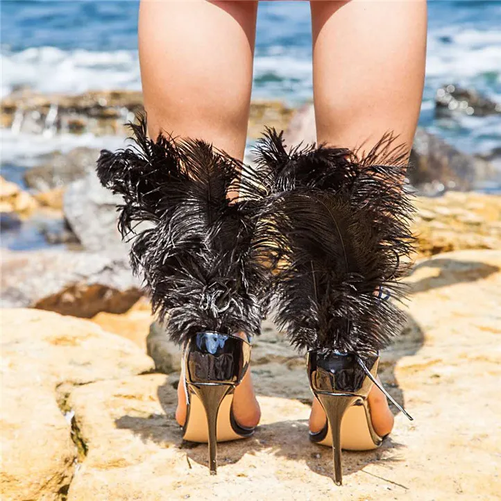 Sandalias Exteriores De Tacón Alto Con Decoración De Pelusa Y Punta Abierta Con Boca De Pez Sexy Para Mujer Wmkox8yii Ytu4082 | Bodega Aurrera En Línea