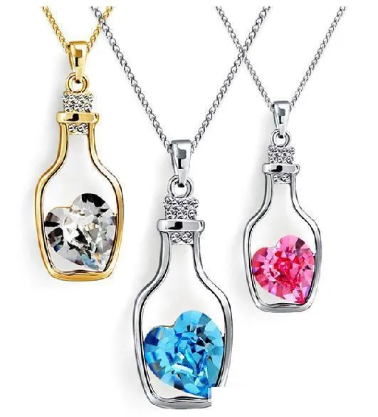 Collier avec pendentif en forme de bouteilles creuses et d'amour en cristal, ras du cou autrichien, bon marché, en alliage de diamant, collier pull