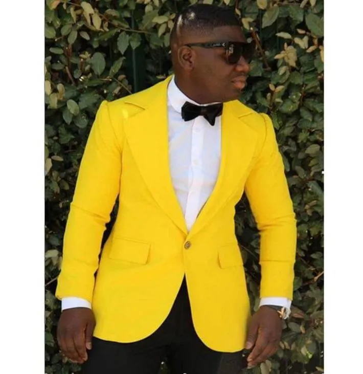Hot Sale Yellow Mens Coat Notched Lapel For Mens Wedding Suits One