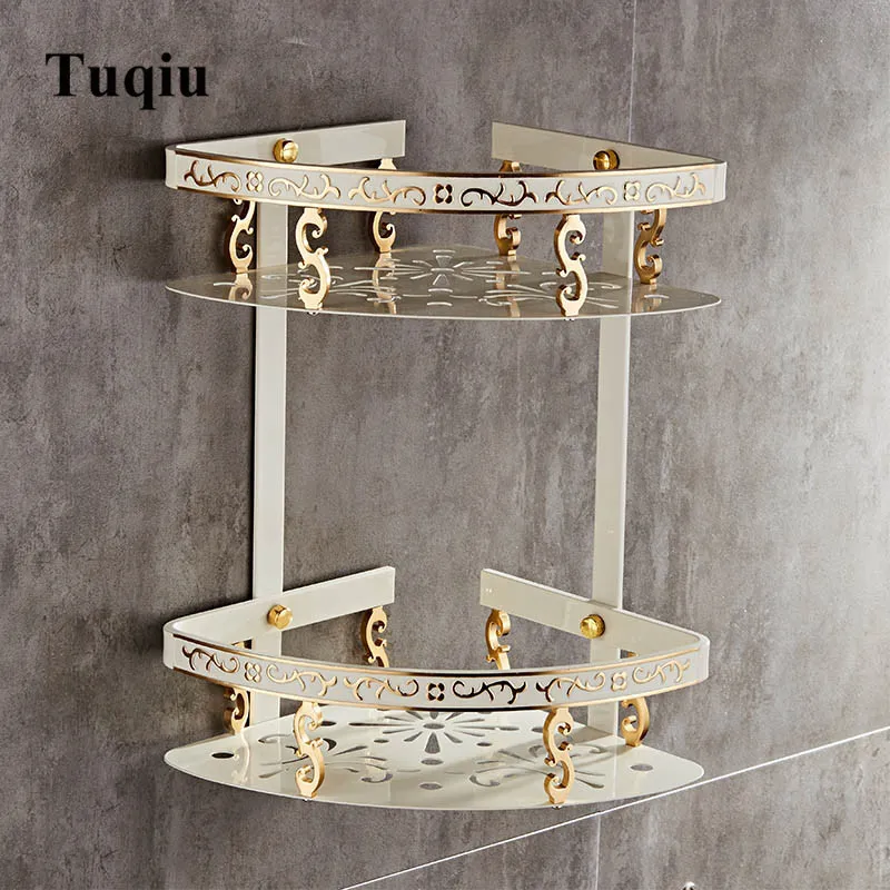 AluCorner Shower Caddy Wall Mounted White/Gold Bathroom Shelf & Soap