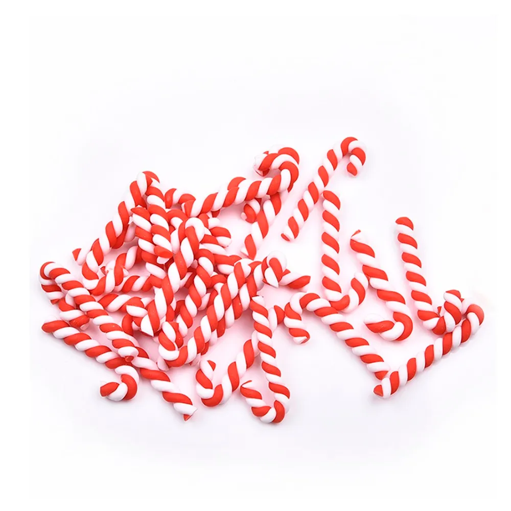 Home Christmas Decoration Kawaii Resin Flatback Cabochons Scrapbooking 30/60/90pcs Clay Christmas Red White Candy Cane Craft