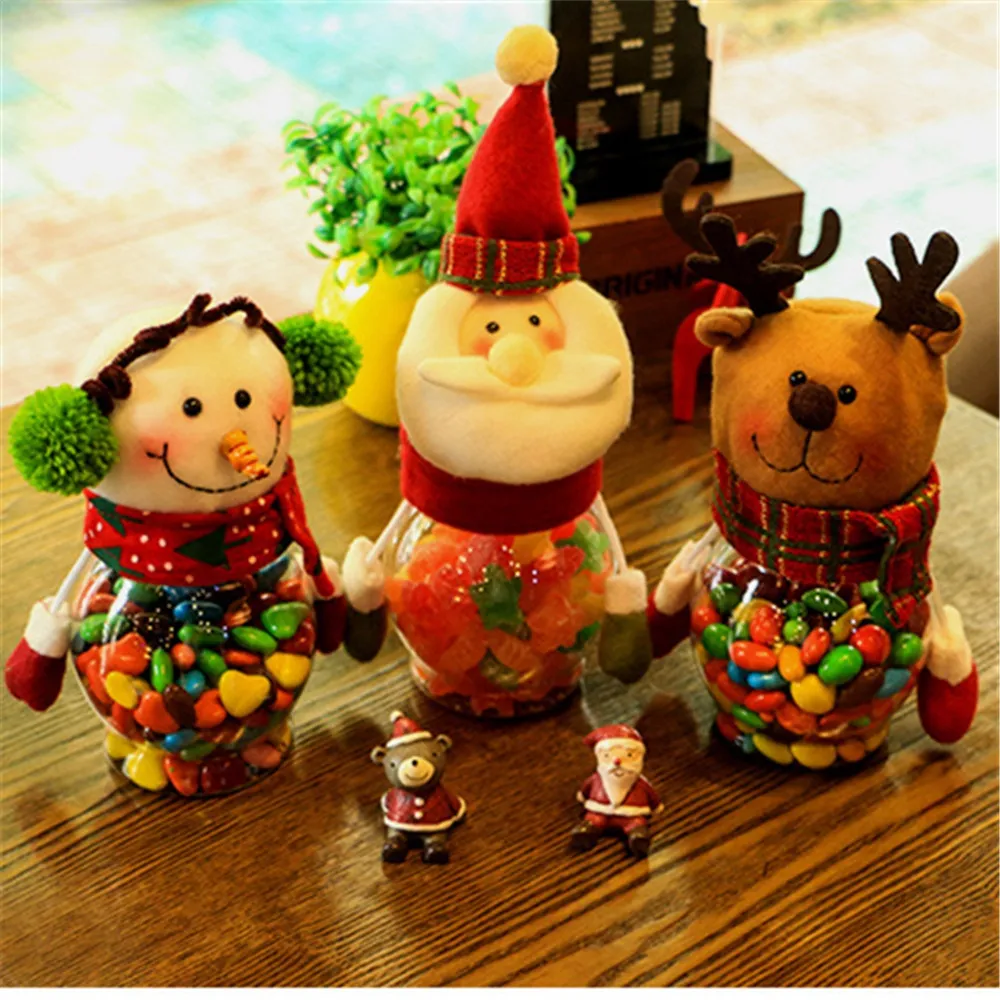 WS 크리스마스 눈사람 플라스틱 사탕 컨테이너 장식 사탕 병 휴일