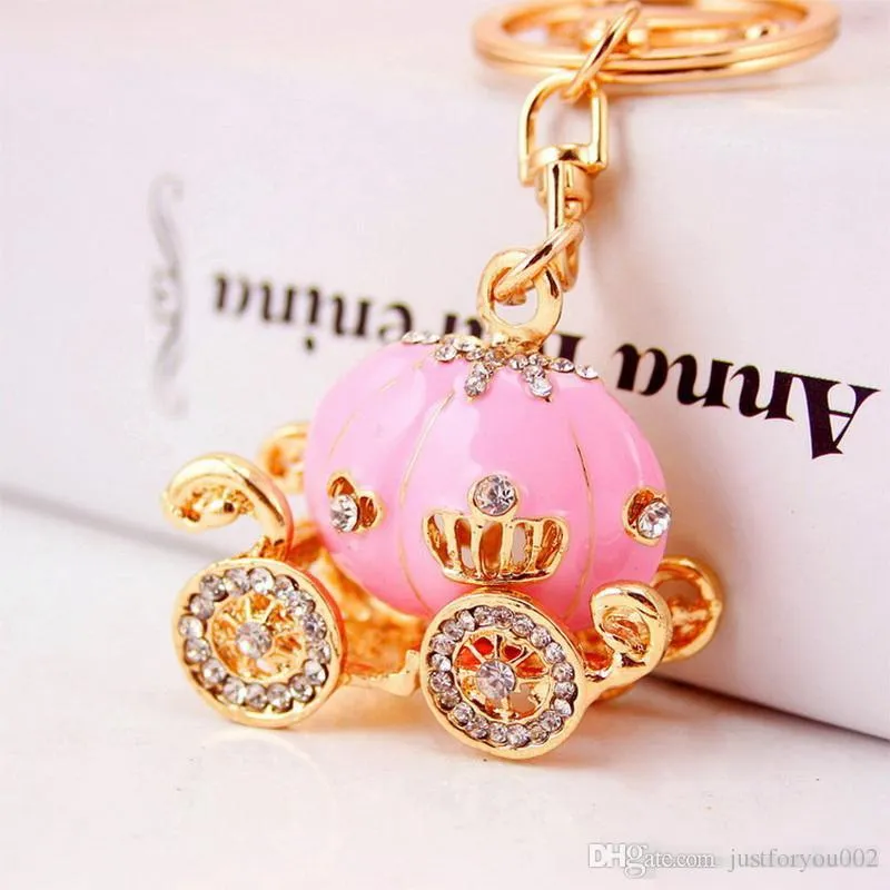 Cinderella pumpa vagn keychain nyckelkedja vit och rosa färg guldpläterad legering nyckelring bröllop favoriserar festgåva