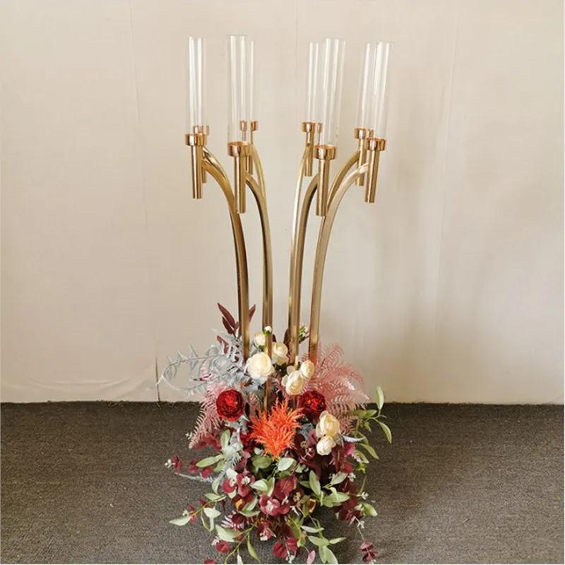 金属製の燭台キャンドルホルダーアクリルの結婚式のテーブルセンターピースフラワースタンドキャンドルホルダーの燭台のための家の装飾Senyu453