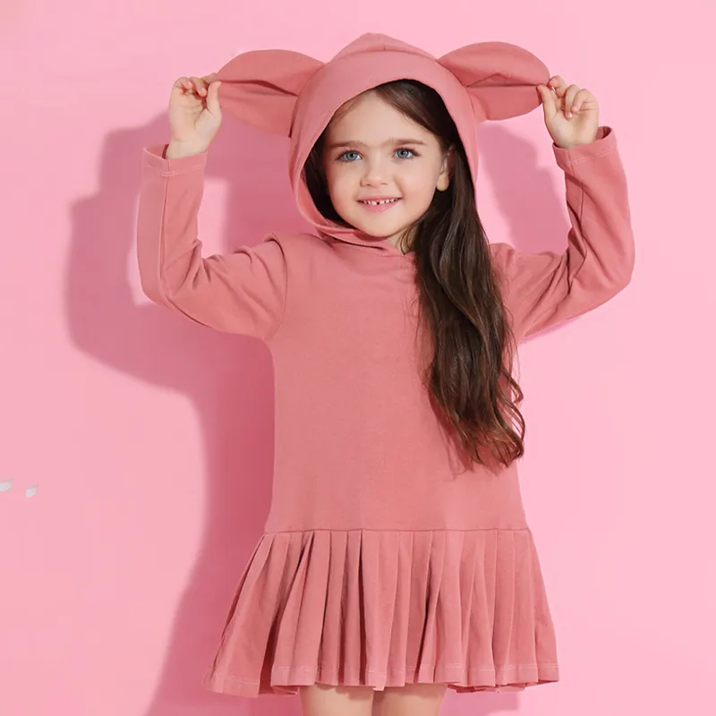 Le ragazze vestono le nuove camicette delle neonate di marca con le orecchie di coniglio con cappuccio increspato manica lunga abbigliamento per bambini vestiti per ragazze