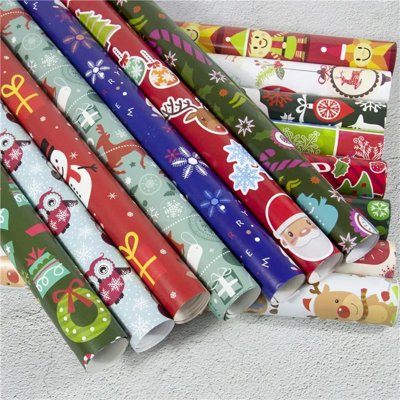 Weihnachten Geschenkpapier Weihnachtsdekoration Geschenkbox DIY Paket Papier Cartoon Weihnachtsmann Schneemann Hirsch Geschenkpapier XD22543