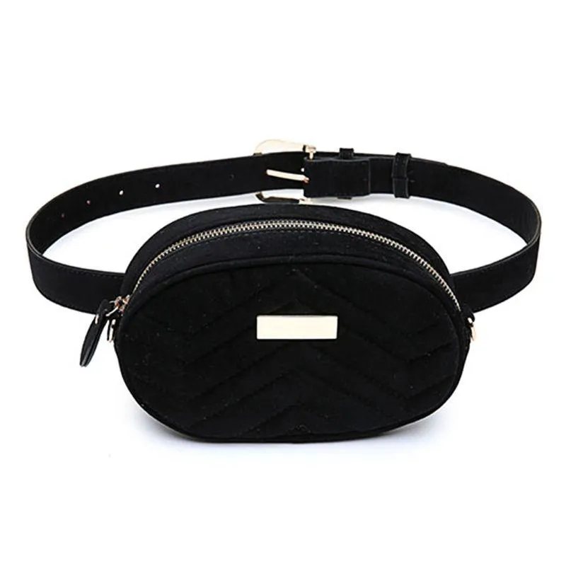 Designer-Women Velvet Waist Bag Chain Fanny Pack Travel Belt Purse Shoulder Bags Tote