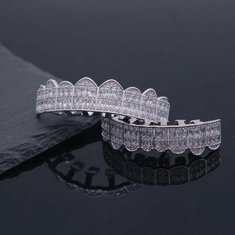 Hip Hop Grillz dla mężczyzn Diamonds Dental Grille 18K Gold Splated Fashion Gold Srebrne Kryształowe Zęby Biżuteria 222d