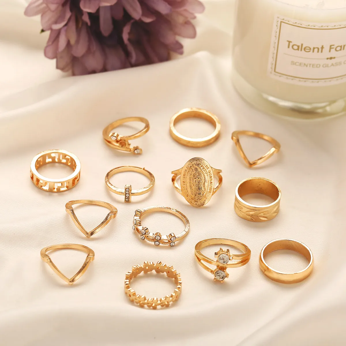 Conjunto de anillos de oro bohemio, anillos de dedo tallados en nudillos,  accesorios de mano elegantes, joyería de aleación de Metal para mujeres y