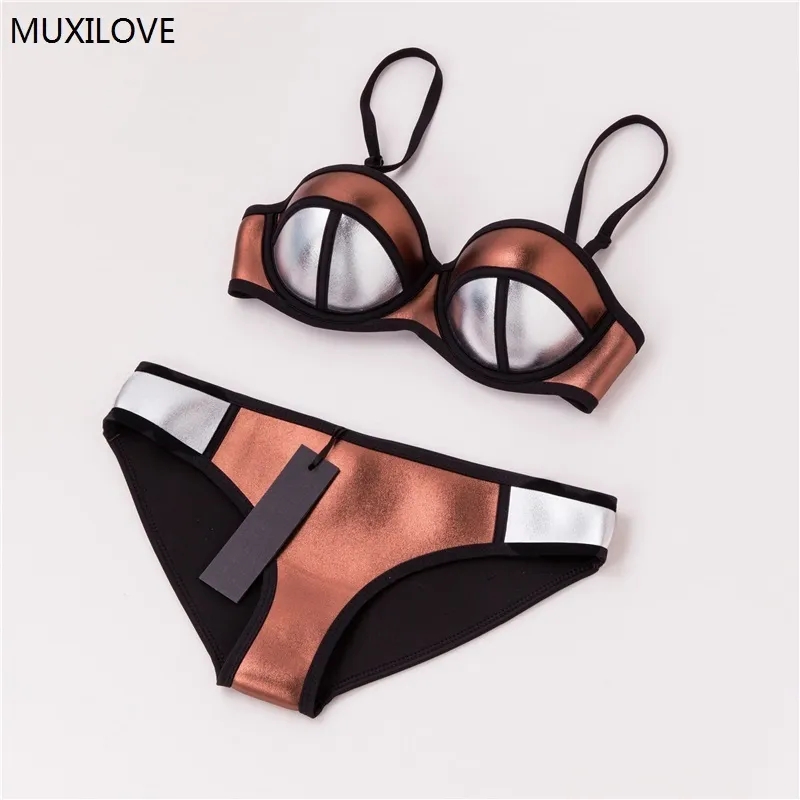 Muxilove 100% Neoprene Summer Padded Push Up Bikini Set Women Sexy Swimsuit  Swimwear Bathing Suit Biquini Swim Suit Gold Silver Y19062801 From  Qiyuan05, $21.77
