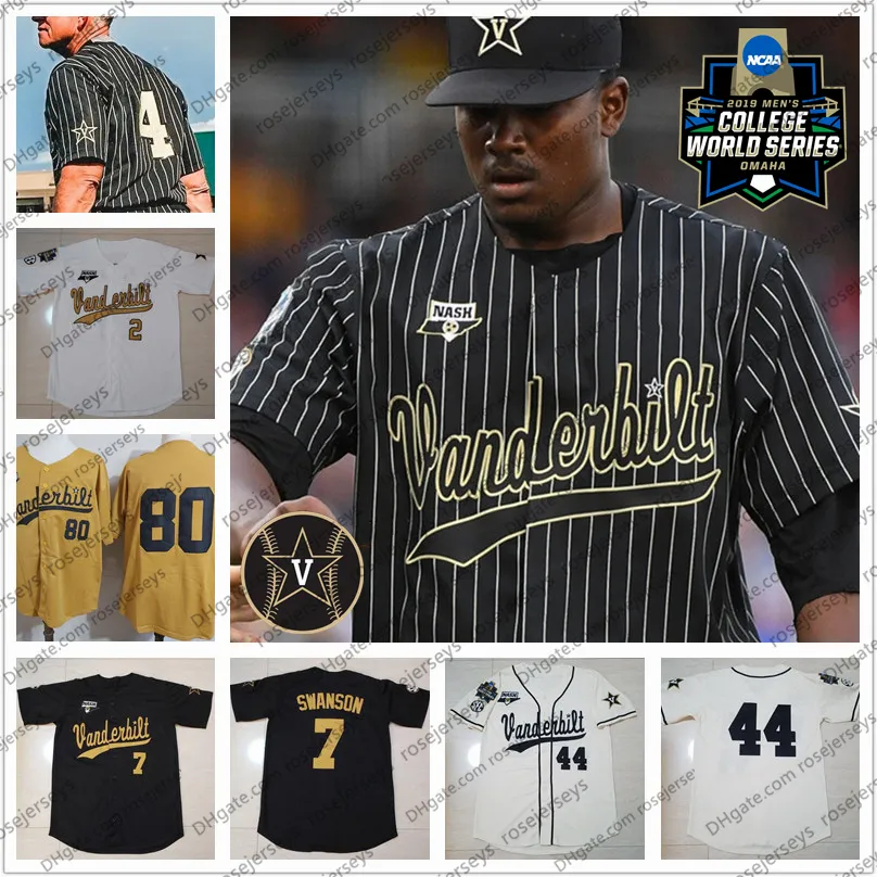 Benutzerdefinierte 2021 Vanderbilt Commodores Baseball Swanson 8 Isaiah Thomas 16 Martin 22 Jack Leiter 51 Bradfield Jr 80 Rocker CWS Männer Jugend Trikot