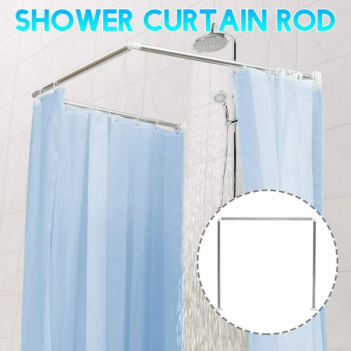 Aço inoxidável / liga de alumínio L / U ajustável Banho Shower Curtain Rods Curvo Rail Rod Banho Bar até 20kg Bearing T200601