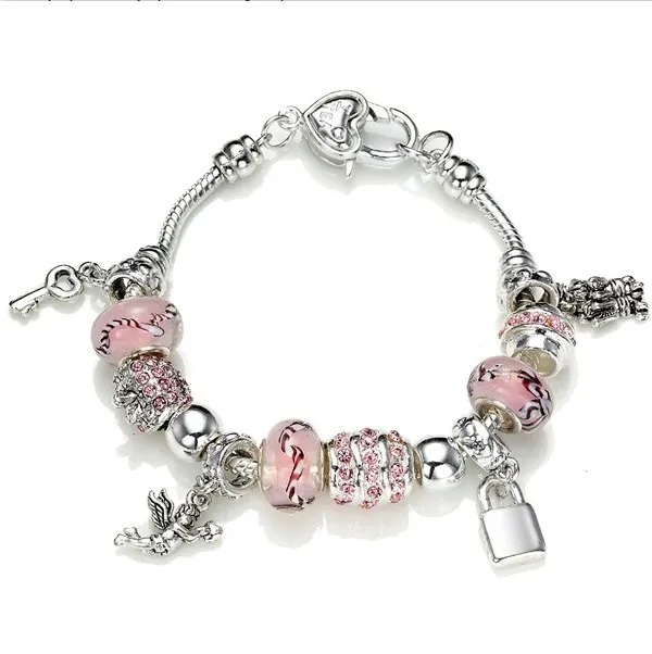 Hot Sales Fine Women Bracelet 925 Sterling Silver Crystal Bead Angel Gift Charm Bracelets Love Jewelry Bracelets & Bangles For Women