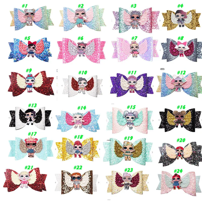 24 Style LOLS urprise Girls Hairpin Baby Sequin Glitter Bow Clips Girls Bowknot Barette Kids Hair Boutique Bows Children Hair Accessories