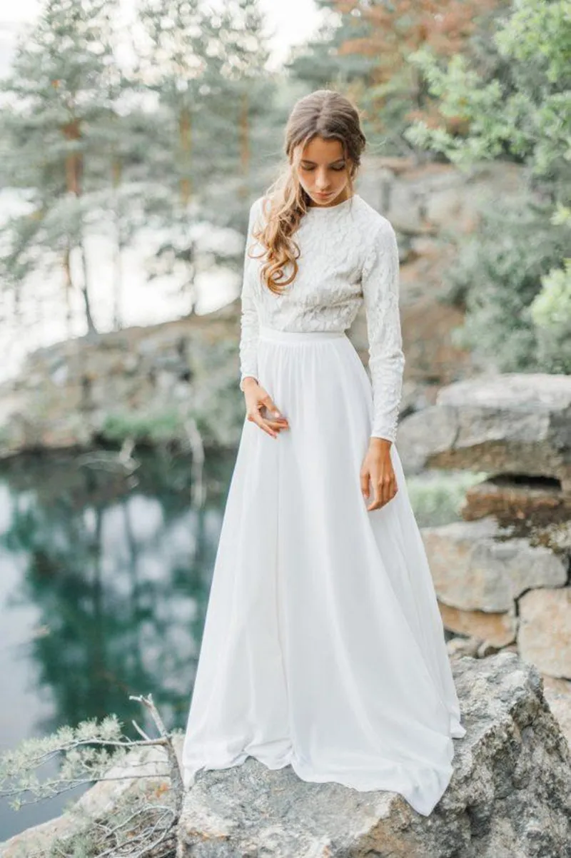 modest fitted wedding dresses Modest Wedding Dresses Satin Ball Gowns With Sleeves – alinanova main image 0