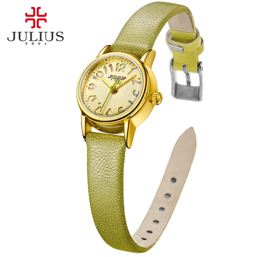 Julius Fashion Ladies смотрит на кожаный ремешок Candy Color Hollow Dial для молодых Relojes Mujer Bayan Kol Saati Ja-912264E