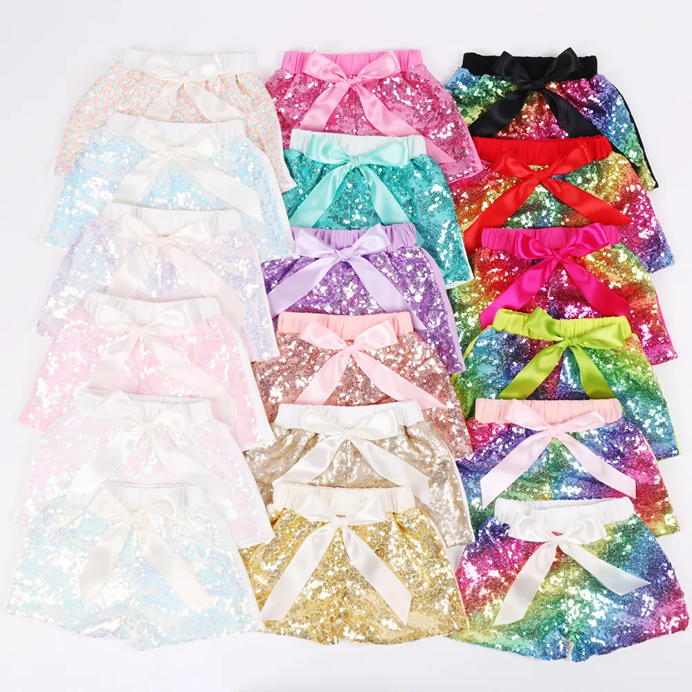 60 color Summer baby Girls Sequins Shorts Kids Glitter Bling Pants Dance Shorts Fashion Pants Boutique Bow Princess Party Knot Shorts AA1917