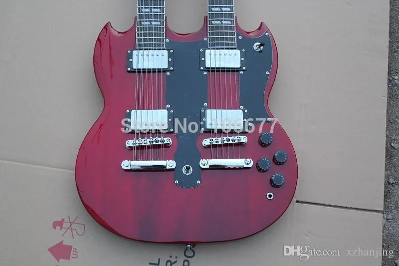 High Quality 6 12 Strings Double Neck Custom Shop Wine Red SG Electric Guitar