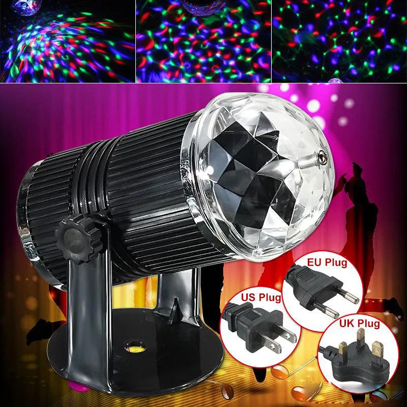 RGB LED 크리스탈 무대 조명 매직 볼 디스코 DJ 레이저 조명 홈 파티 바 무대 조명 활성화 3w EU / US 플러그 사운드